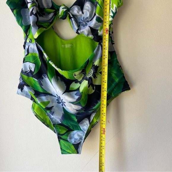 Aerie One Piece Swimsuit L Tropical Floral Green Blue Cutout Bathing Suit - Picture 7 of 12